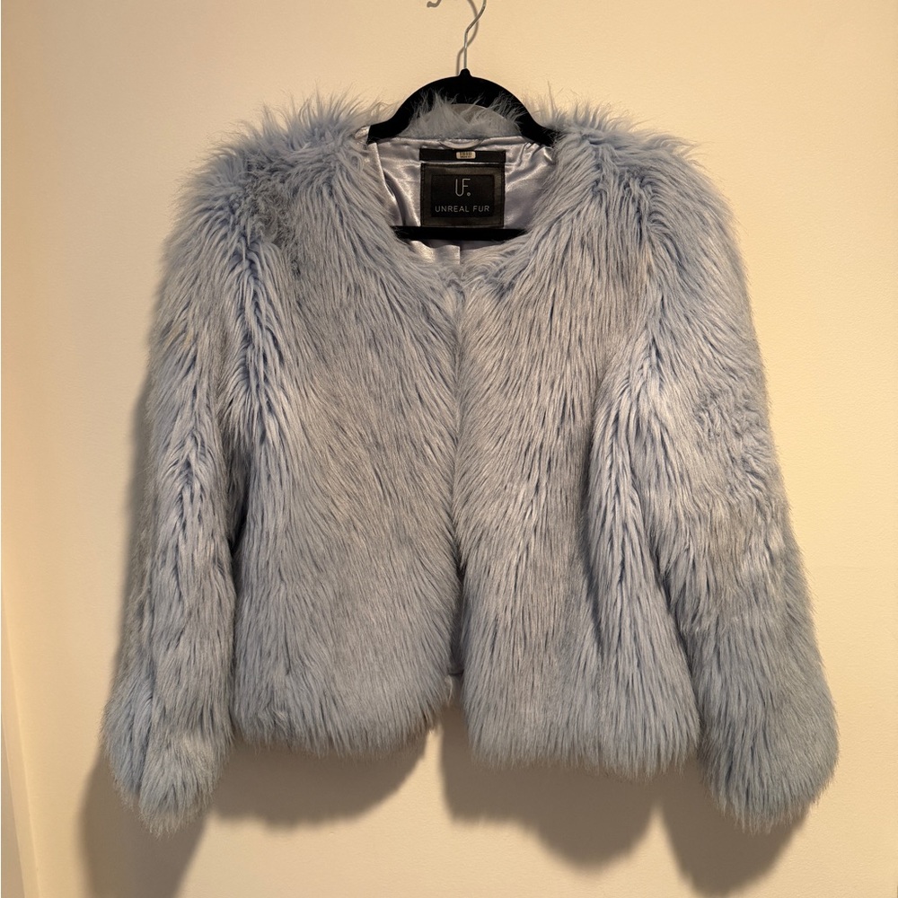 Unreal Fur Faux Fur Jacket in Soft Gray